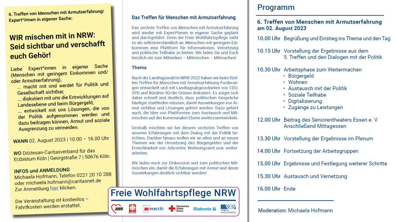 Flyer zum Treffen der Menschen mit Armutserfahrungen in Köln