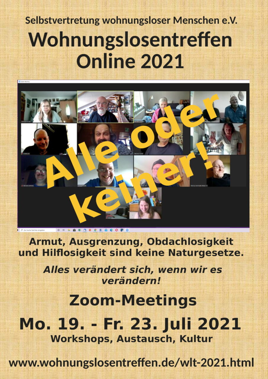 Plakat Wohnungslosentreffen Online 2021