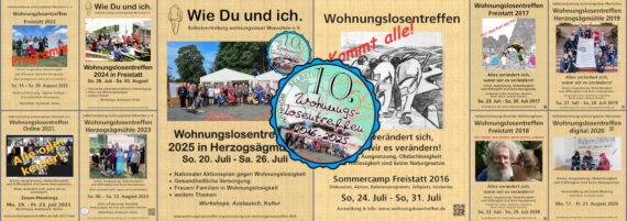 10 Jahre Wohnungslosentreffen-Plakate von 2016 bis 2025